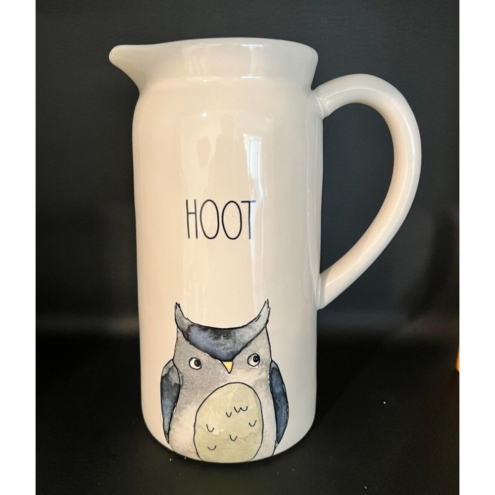 RAE DUNN Artisan Collection HOOT OWL Pitcher RARE COLLECTIBLE - Magenta #202